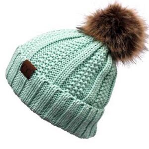 CC Boutique Mint Green Knit Pom Pom Beanie